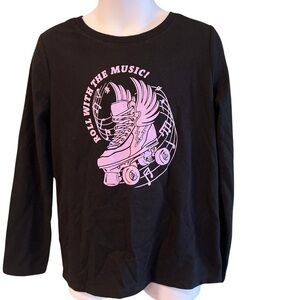 Girls Cat & Jack XS 4/5 Black Long Sleeve Roller Skate Shirt Roll w/The Music